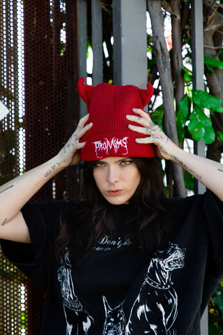 Graveyard Devil Horn Beanie Chili Pepper Red