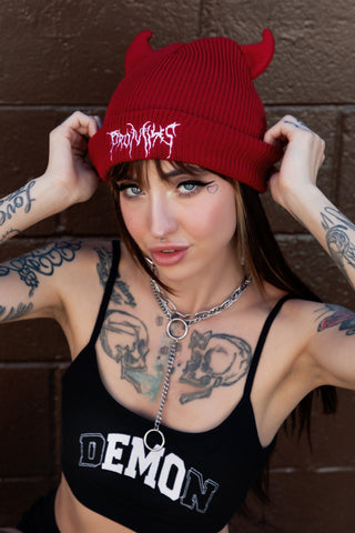 Graveyard Devil Horn Beanie Chili Pepper Red