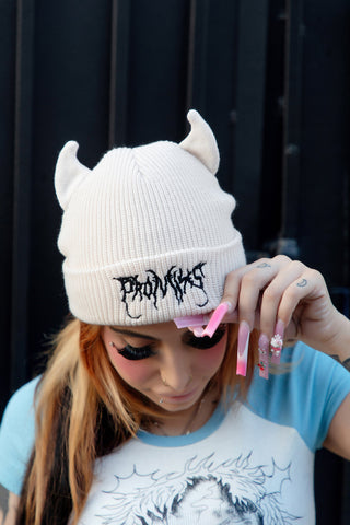 Graveyard Devil Horn Beanie - Cream