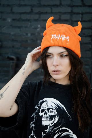 Graveyard Devil Horn Beanie - Orange