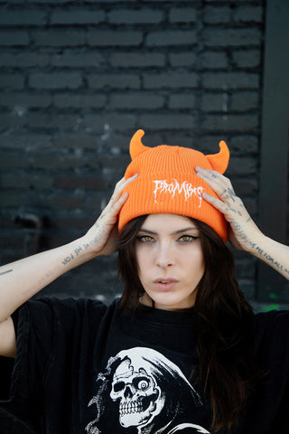 Graveyard Devil Horn Beanie - Orange