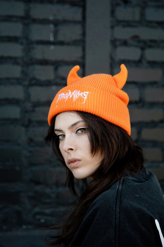 Graveyard Devil Horn Beanie - Orange