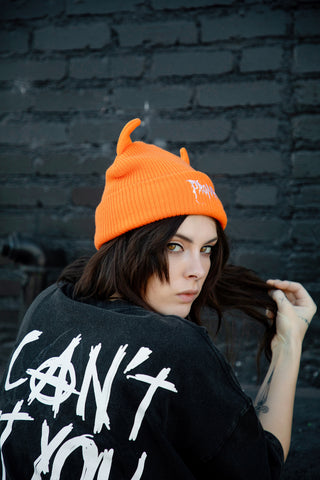 Graveyard Devil Horn Beanie - Orange