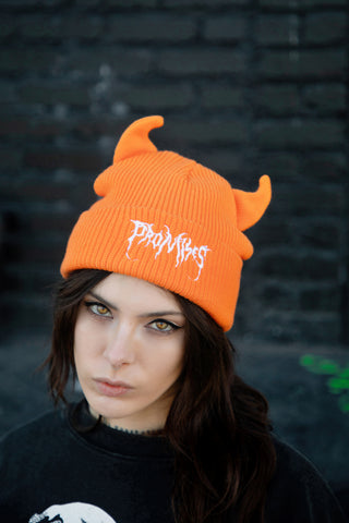 Graveyard Devil Horn Beanie - Orange