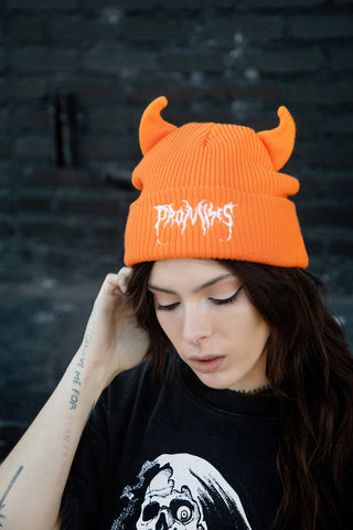 Graveyard Devil Horn Beanie - Orange