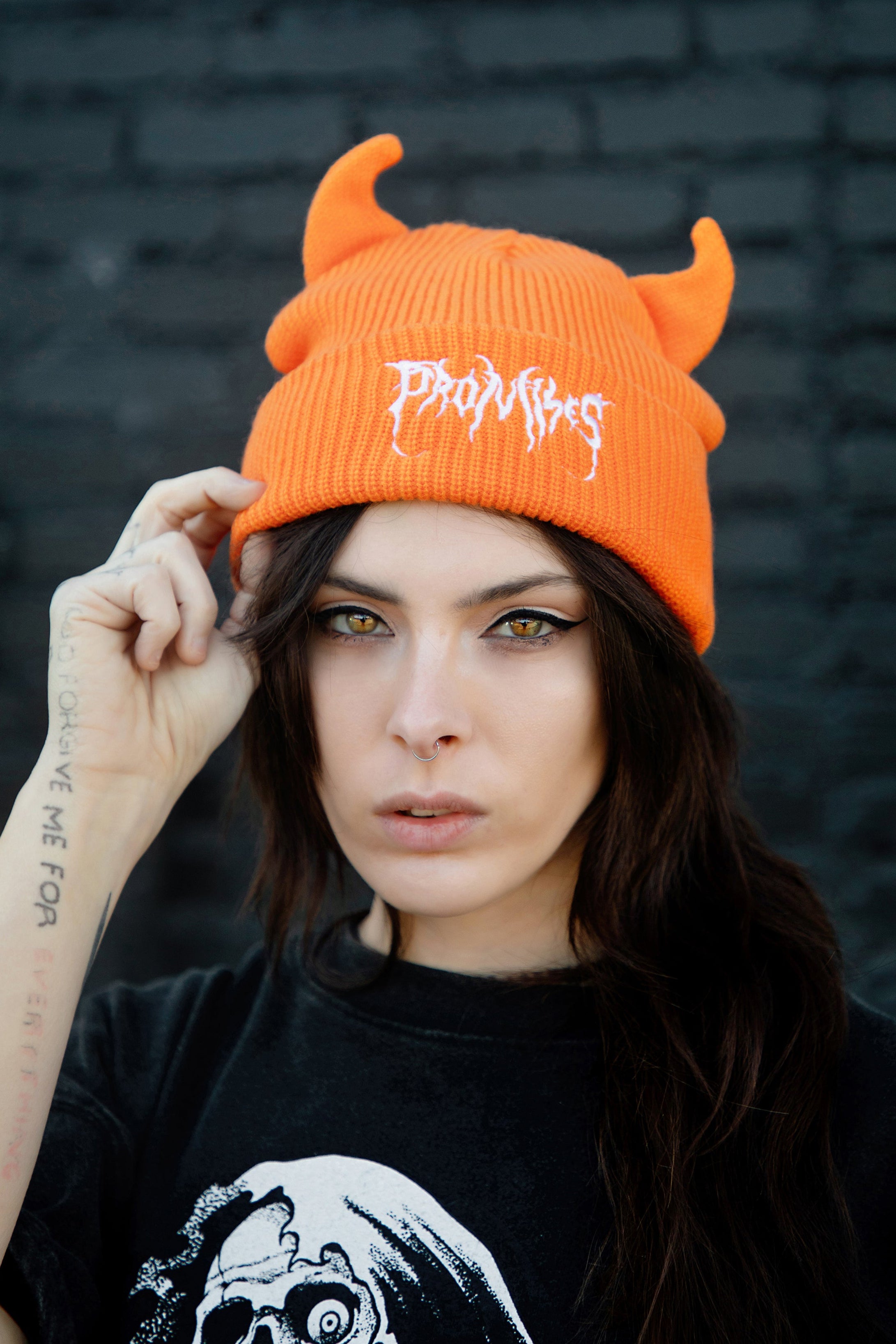 Graveyard Devil Horn Beanie - Orange