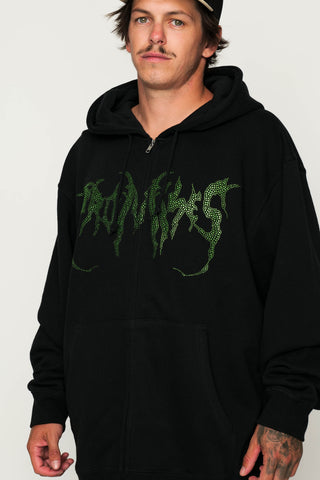 Graveyard Green Rhinestone Hoodie Black