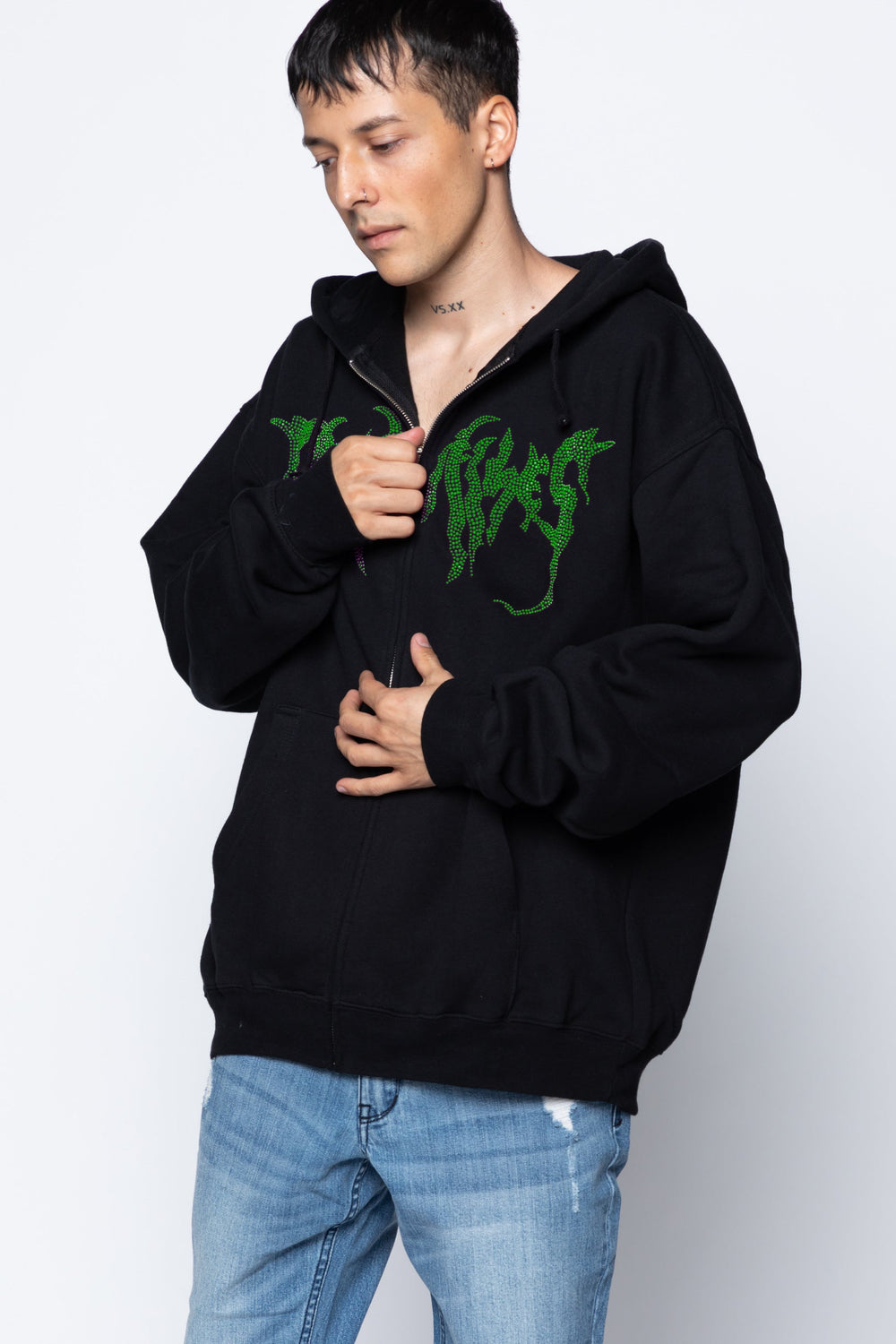 Graveyard Green Rhinestone Hoodie Black – Broken Promises Co