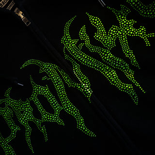 Graveyard Green Rhinestone Hoodie Black