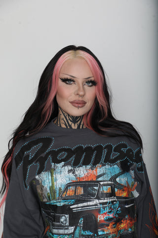 Hated by You Boxy Rhinestoned Long Sleeve Tee