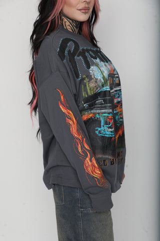 Hated by You Boxy Rhinestoned Long Sleeve Tee