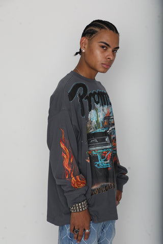 Hated by You Boxy Rhinestoned Long Sleeve Tee