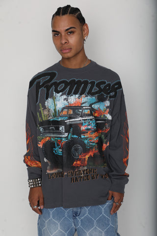 Hated by You Boxy Rhinestoned Long Sleeve Tee