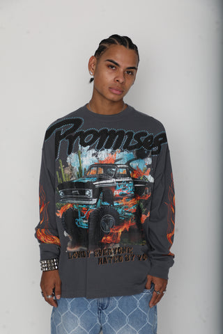 Hated by You Boxy Rhinestoned Long Sleeve Tee