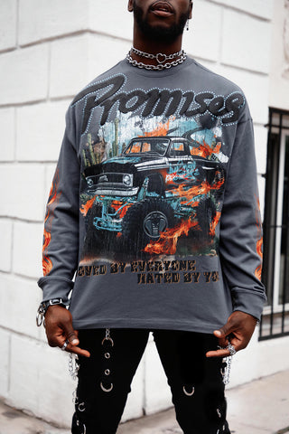 Hated by You Boxy Rhinestoned Long Sleeve Tee