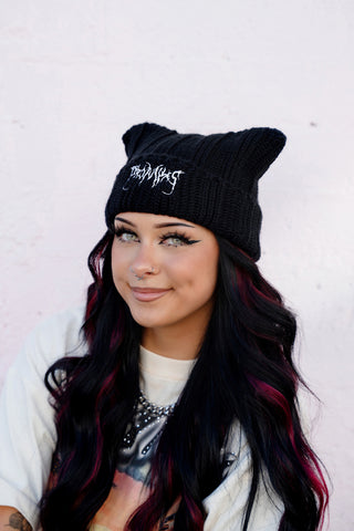 Hellkat Black Crochet Beanie