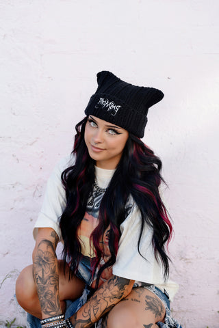 Hellkat Black Crochet Beanie