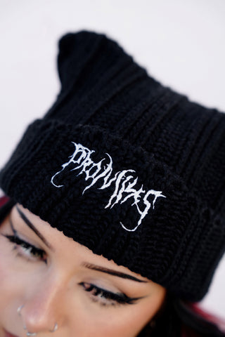 Hellkat Black Crochet Beanie