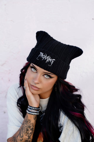 Hellkat Black Crochet Beanie