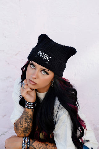 Hellkat Black Crochet Beanie