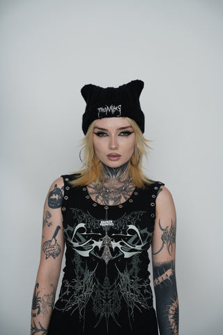 Hellkat Black Crochet Beanie