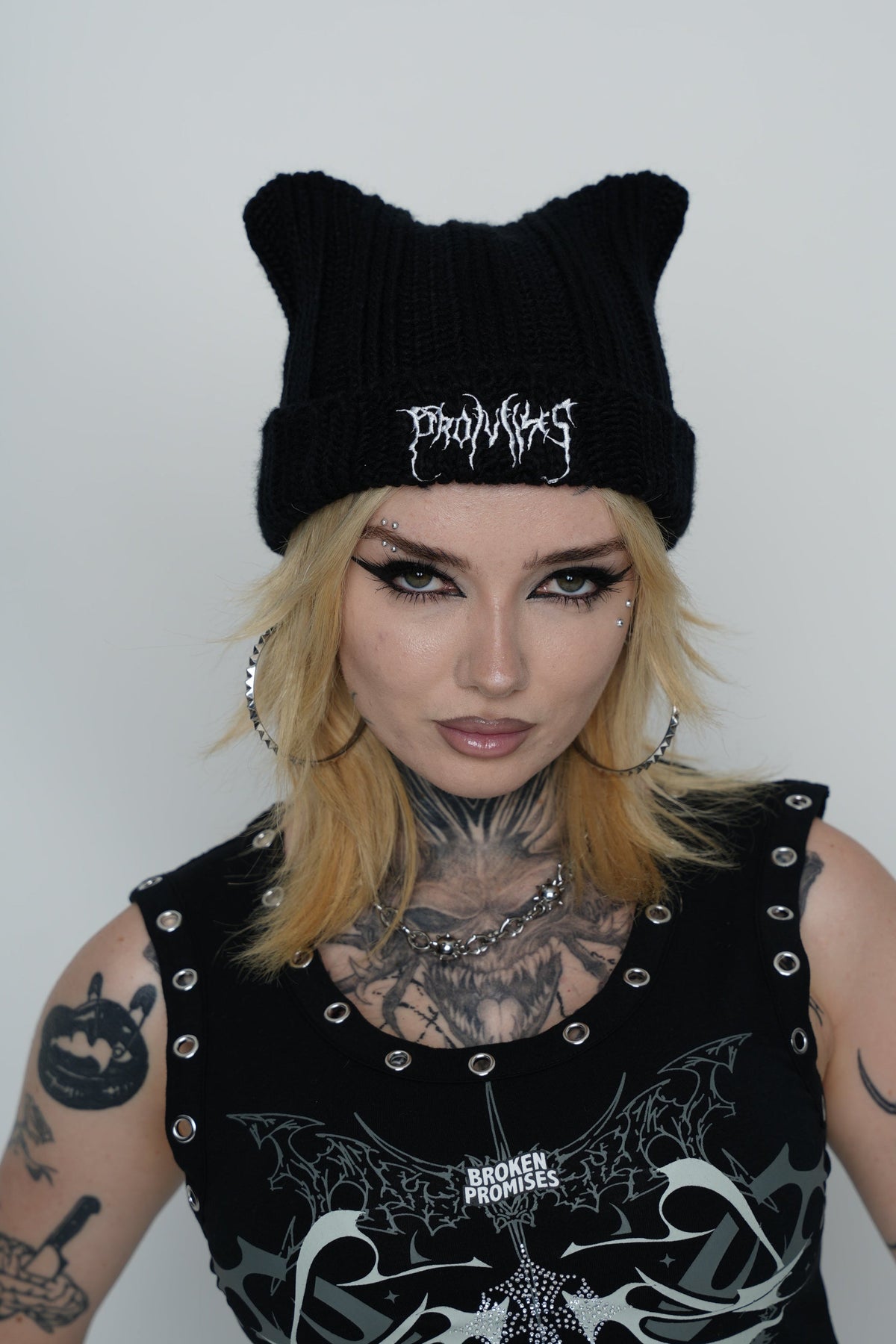Hellkat Black Crochet Beanie