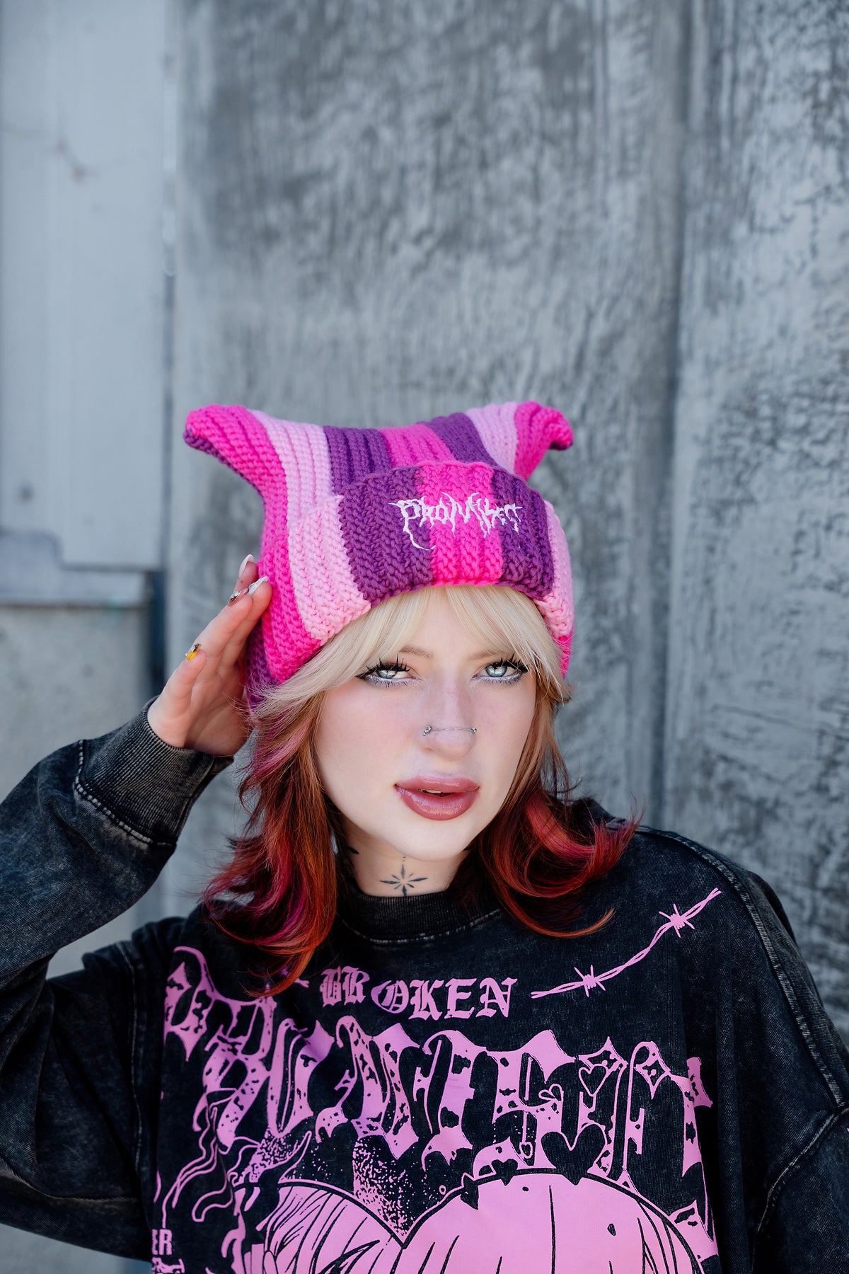 Hellkat Pink Crochet Beanie