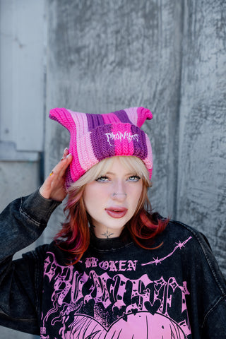 Hellkat Pink Crochet Beanie