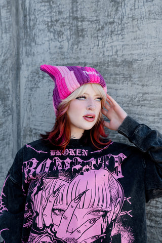 Hellkat Pink Crochet Beanie