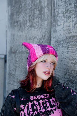 Hellkat Pink Crochet Beanie