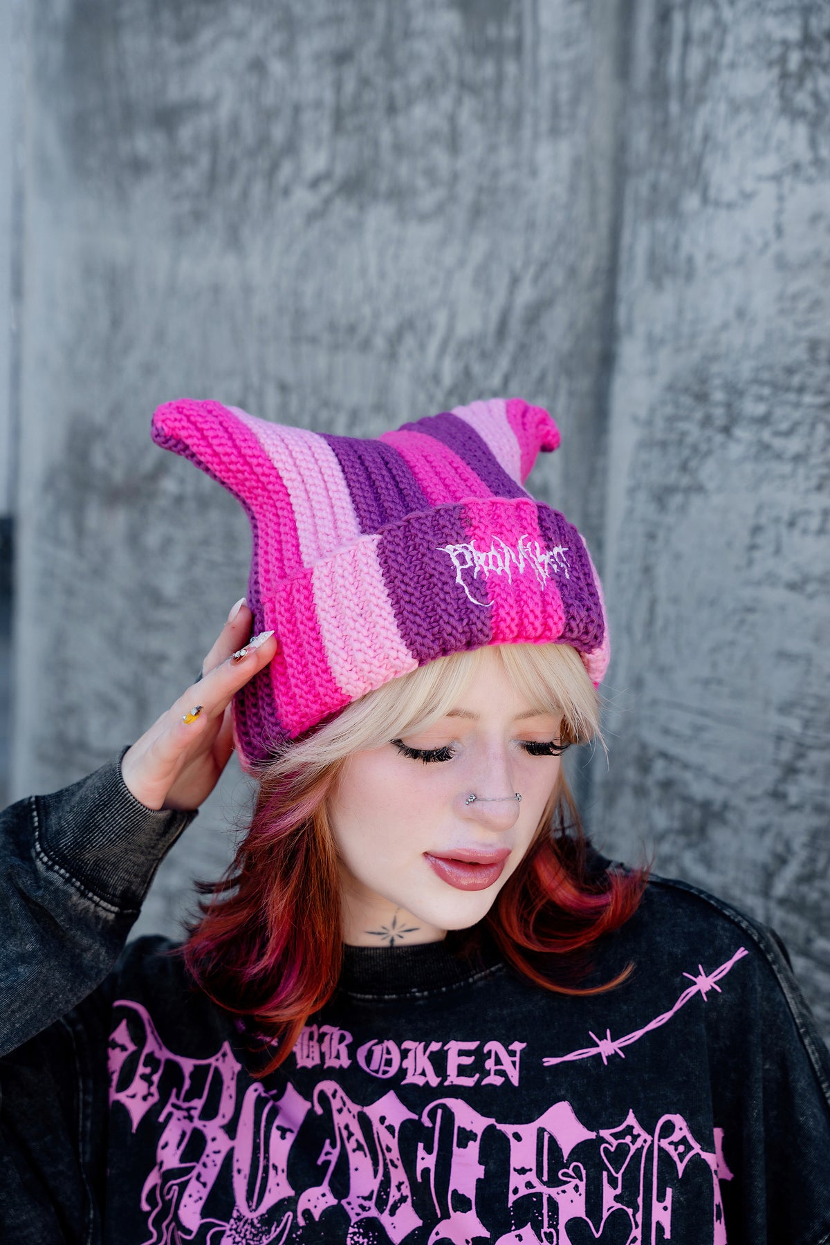 Hellkat Pink Crochet Beanie