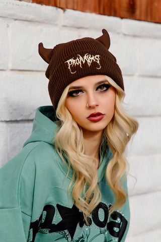 Horn Beanie Brown