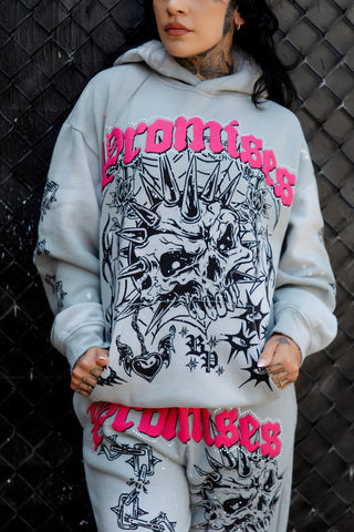 Hysteria Rhinestone Hoodie Grey