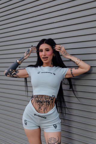 Innocence Fold Over Shorts Blue