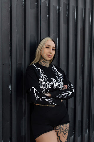 Lightning Long Sleeve 2in1 Black Crop Tee