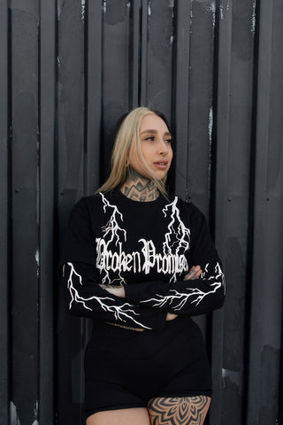 Lightning Long Sleeve 2in1 Black Crop Tee