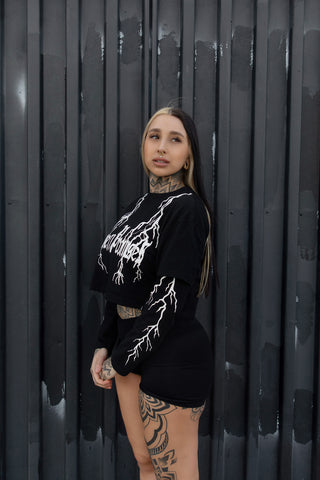 Lightning Long Sleeve 2in1 Black Crop Tee