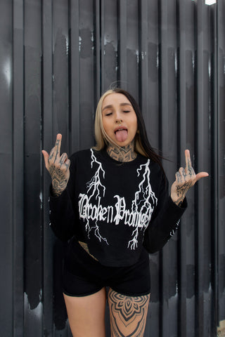 Lightning Long Sleeve 2in1 Black Crop Tee