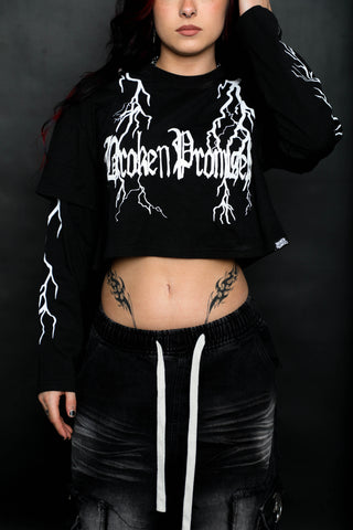 Lightning Long Sleeve 2in1 Black Crop Tee