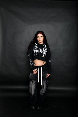 Lightning Long Sleeve 2in1 Black Crop Tee