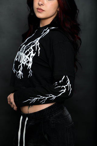 Lightning Long Sleeve 2in1 Black Crop Tee