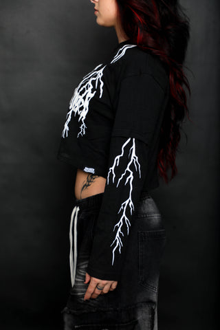 Lightning Long Sleeve 2in1 Black Crop Tee