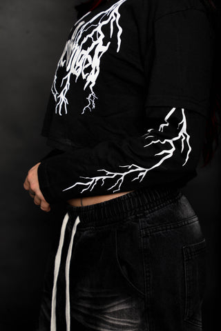 Lightning Long Sleeve 2in1 Black Crop Tee