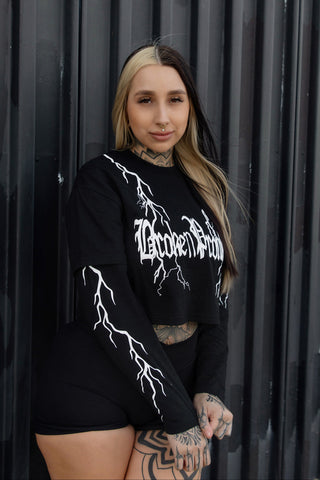 Lightning Long Sleeve 2in1 Black Crop Tee