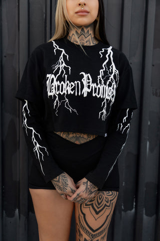 Lightning Long Sleeve 2in1 Black Crop Tee