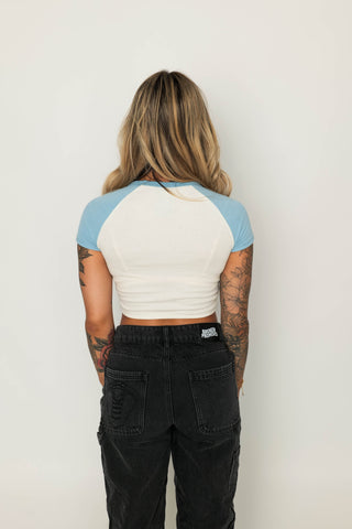 Maniac Crop Raglan Tee Blue