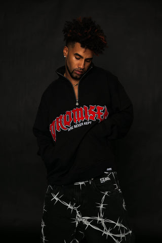 Never Kept Applique Quarter Zip Black