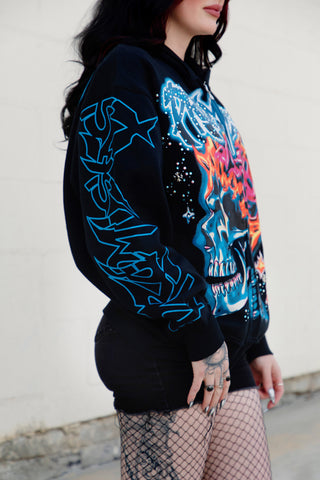 Numbskull Rhinestone Zip Hoodie Black