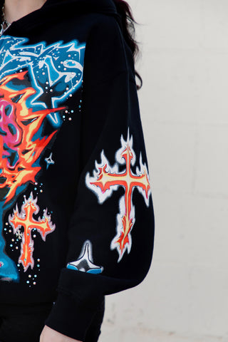 Numbskull Rhinestone Zip Hoodie Black