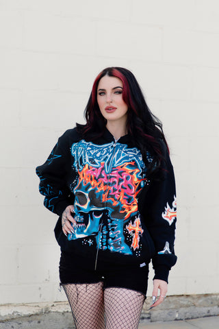 Numbskull Rhinestone Zip Hoodie Black